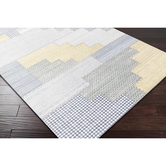 Hauteloom Sevos Living Room, Bedroom Area Rug - Patchwork Abstract Geometric - Traditional Transitional Modern - Blue, Gray, Yellow - 6' x 9'