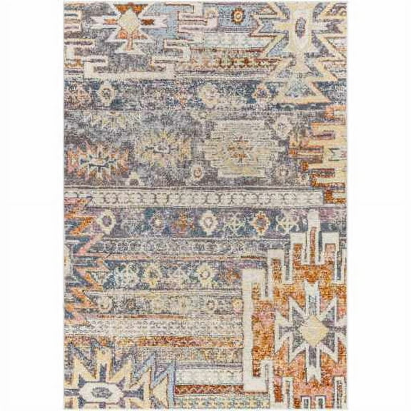 Hauteloom Blackmoorfoot Living Room, Bedroom Area Rug - Bohemien Abstract Rustic Carpet - Orange, Blue, Red - 6'7" x 9'