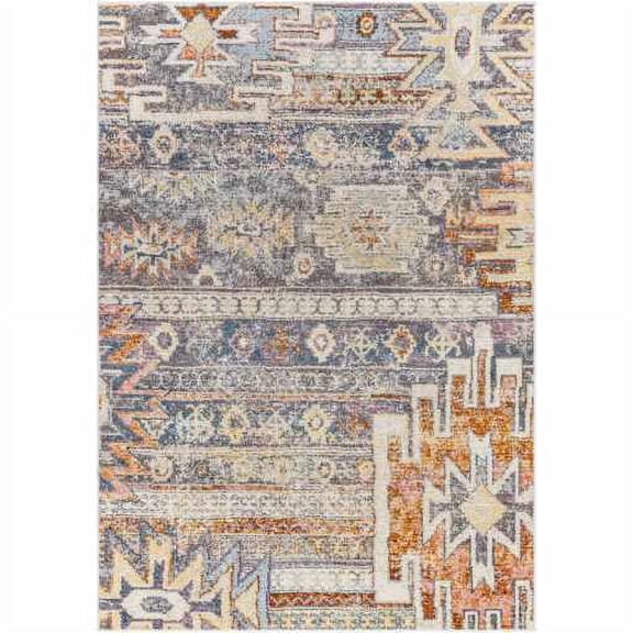 Hauteloom Blackmoorfoot Living Room, Bedroom Area Rug - Bohemien Abstract Rustic Carpet - Orange, Blue, Red - 7'10" x 10'3"