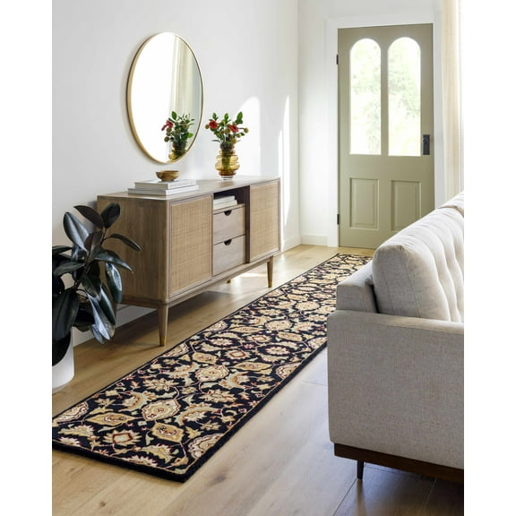 Hauteloom Blomkest Wool Hallway, Kitchen Runner Rug - Traditional - Black, Camel, Beige - 2'3" x 8'