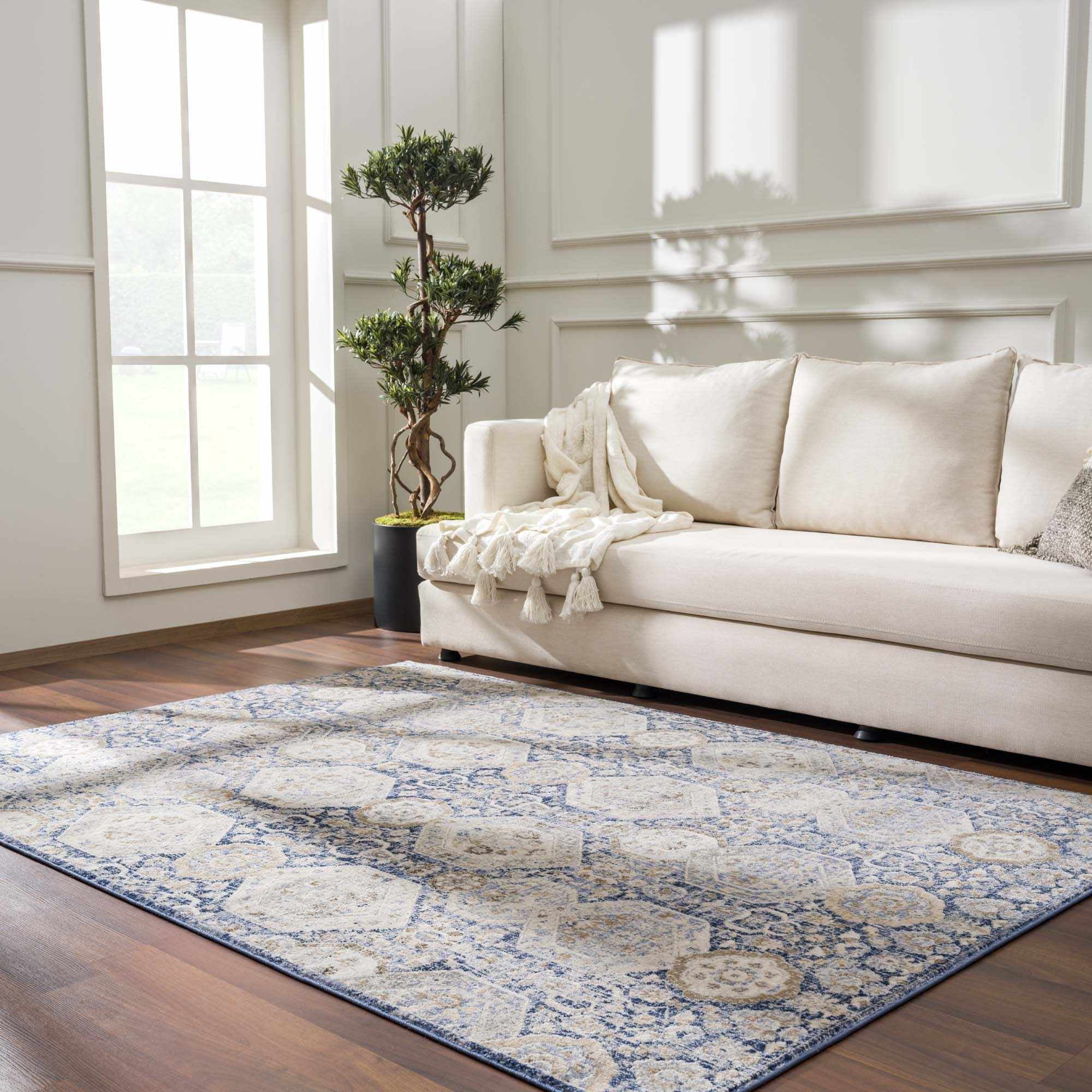 Gray and Navy Medium Pile Rectangle Area Rug