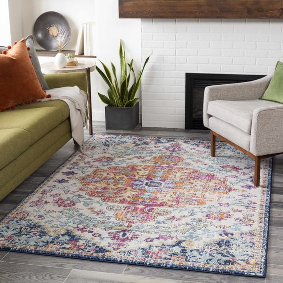 Hauteloom Bodrum 2' x 3' Moroccan Bohemian Updated Traditional - Oriental Area Rug - Rectangle - Polypropylene - Saffron, Light Gray, Charcoal, Teal, Dark Blue, Garnet, Burnt Orange, Beige