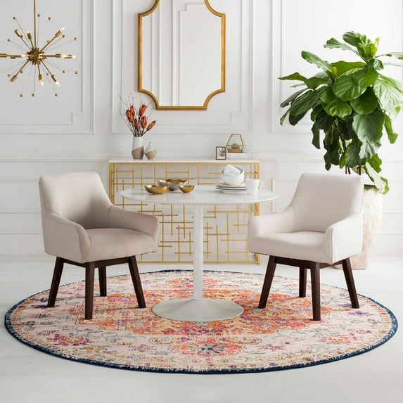 Hauteloom Bodrum Living Room, Bedroom Area Rug - Updated Traditional - Blue, Purple - 6'-Round