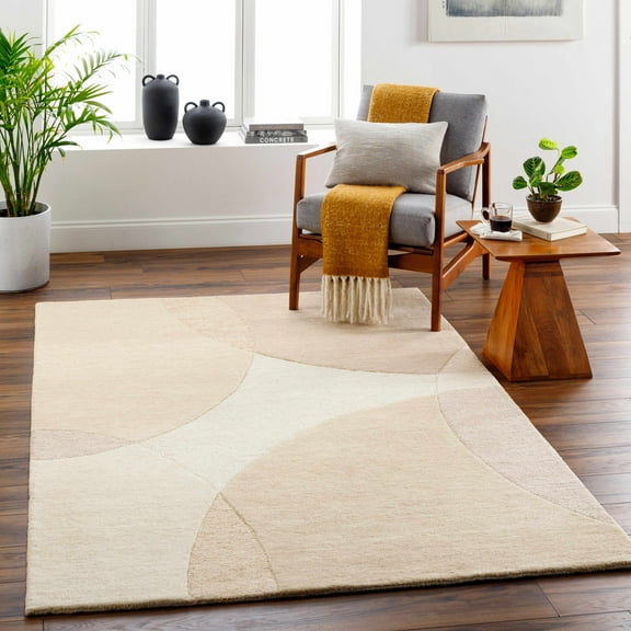 Hauteloom Bogda Wool Living Room, Bedroom Area Rug - Contemporary - Light Beige, Faded Driftwood, Dark Beige - 18" Sample