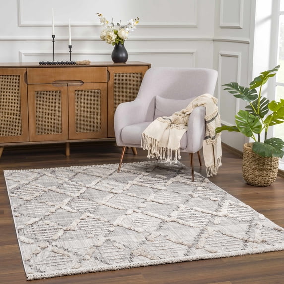 Hauteloom Bogtong Living Room, Bedroom Area Rug - Farmhouse - High Pile - Charcoal,Cream,Peach - 8'10" x 12'