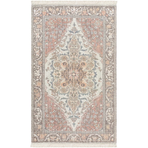 Hauteloom Bohdan Bohemian Hand Loomed Vintage Medallion Area Rug - Oriental Fade Look Traditional Floral Carpet for Living Room, Bedroom, Dining Room - Tasseled - Terracotta, Peach, Blush- 8' x 10'