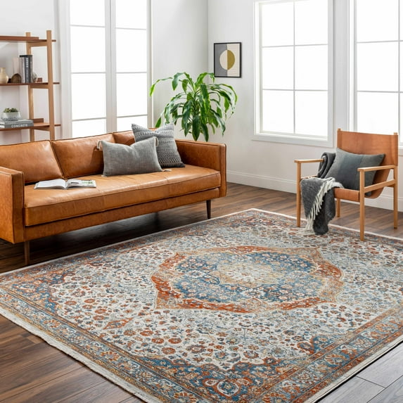 Hauteloom Bojan Living Room, Bedroom Area Rug - Traditional - LightBeige, Blue, Rust - 18" x 18" Sample
