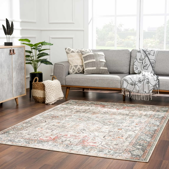 Hauteloom Bolinas Traditional Oriental Living Room Area Rug - Bohemian Vintage Look - Boho Style - Contemporary Abstract Farmhouse Carpet - Multicolor, Beige, Red, Green - 5'3" x 7'3"