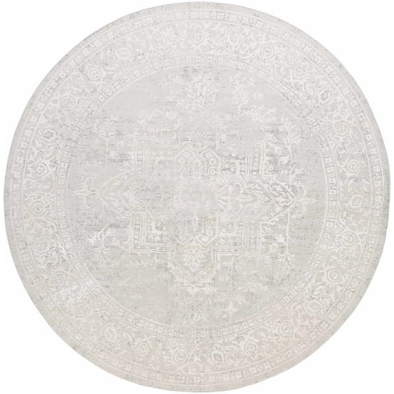 Hauteloom Bolsover Living Room, Bedroom Area Rug - Traditional - Gray, OffWhite - 5'3" Round