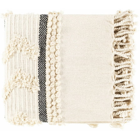 Hauteloom Boondall Boho Throw Blanket with Tassel for Couch, Bed - Decorative Cotton Throw - 50" x 60" - Black, Beige, Cream, Off White