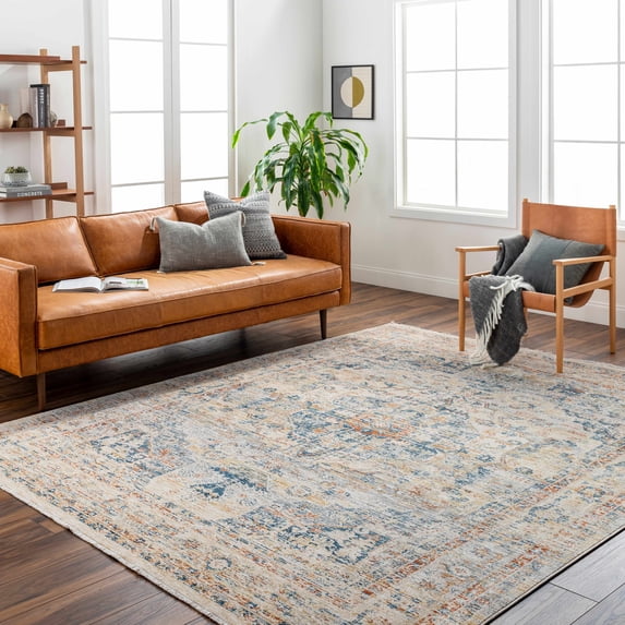 Hauteloom Bora Living Room, Bedroom Area Rug - Traditional - Slate Blue, Mustard, Blue - 5'3" x 7'9"