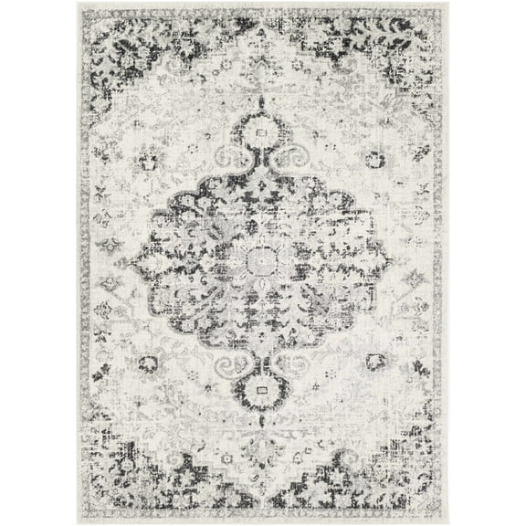 Hauteloom Bordeaux Living Room, Bedroom Area Rug - Updated Traditional - Gray, Black, Beige - 2' x 3'
