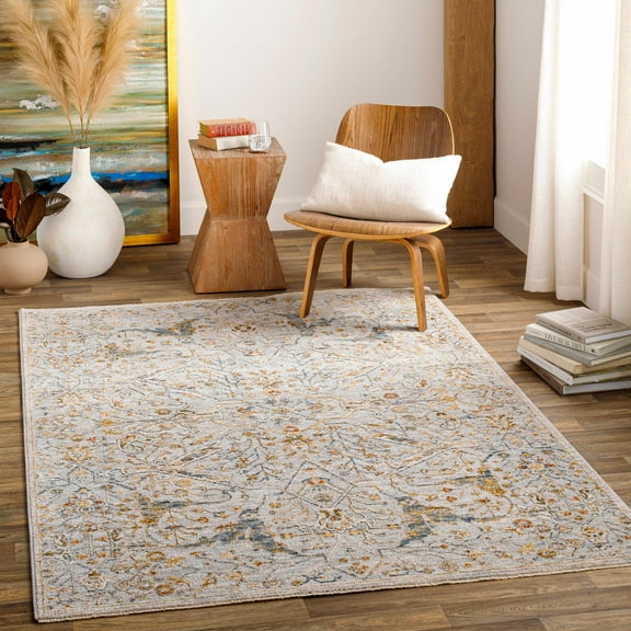 Hauteloom Bornova Living Room, Bedroom Area Rug - Traditional - Denim, Light Gray, Cream - 7'10" x 10'2"