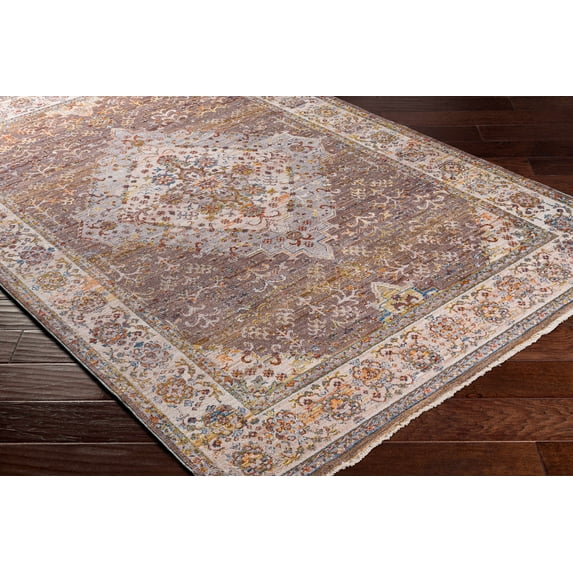 Hauteloom Yuber Living Room, Bedroom Area Rug - Medallion Floral Border - Traditional Oriental Turkish - Brown, Cream, Beige - 8'10" x 13'