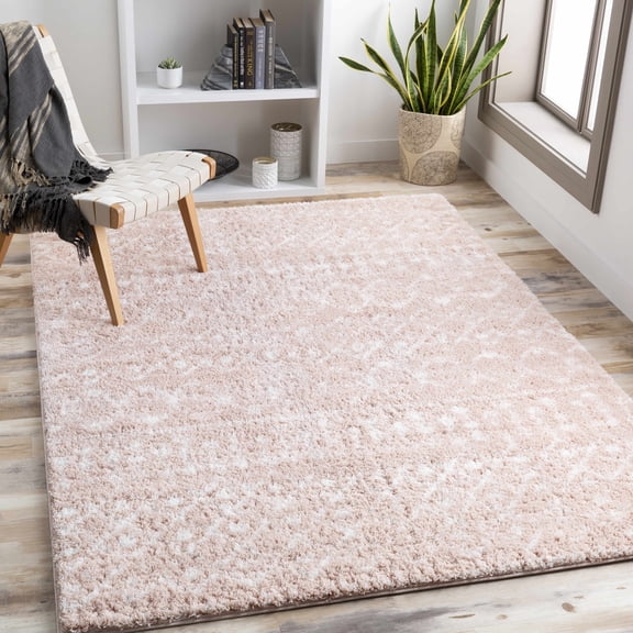 Hauteloom Box Living Room, Bedroom Area Rug - Global - Plush Pile - Pink, Beige - 2' x 3'