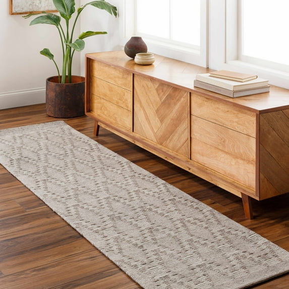 Hauteloom Boys Recycled Material Hallway, Kitchen Runner Rug - Bohemian, Transitional - Gray, Light Gray, White - 2'6" x 8'