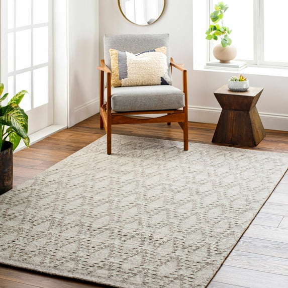 Hauteloom Boys Recycled Material Living Room, Bedroom Area Rug - Bohemian, Transitional - Gray, Light Gray, White - 9' x 12'