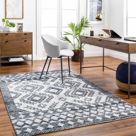 Hauteloom Bram Recycled Material Living Room, Bedroom Area Rug - Bohemian, Transitional - Beige, Dark Red, Tan - 6' x 9'