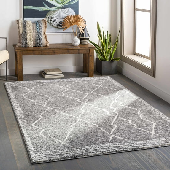 Hauteloom Bramham Living Room, Bedroom Area Rug - Global - High Pile - Gray, Ivory - 7'10" x 10'