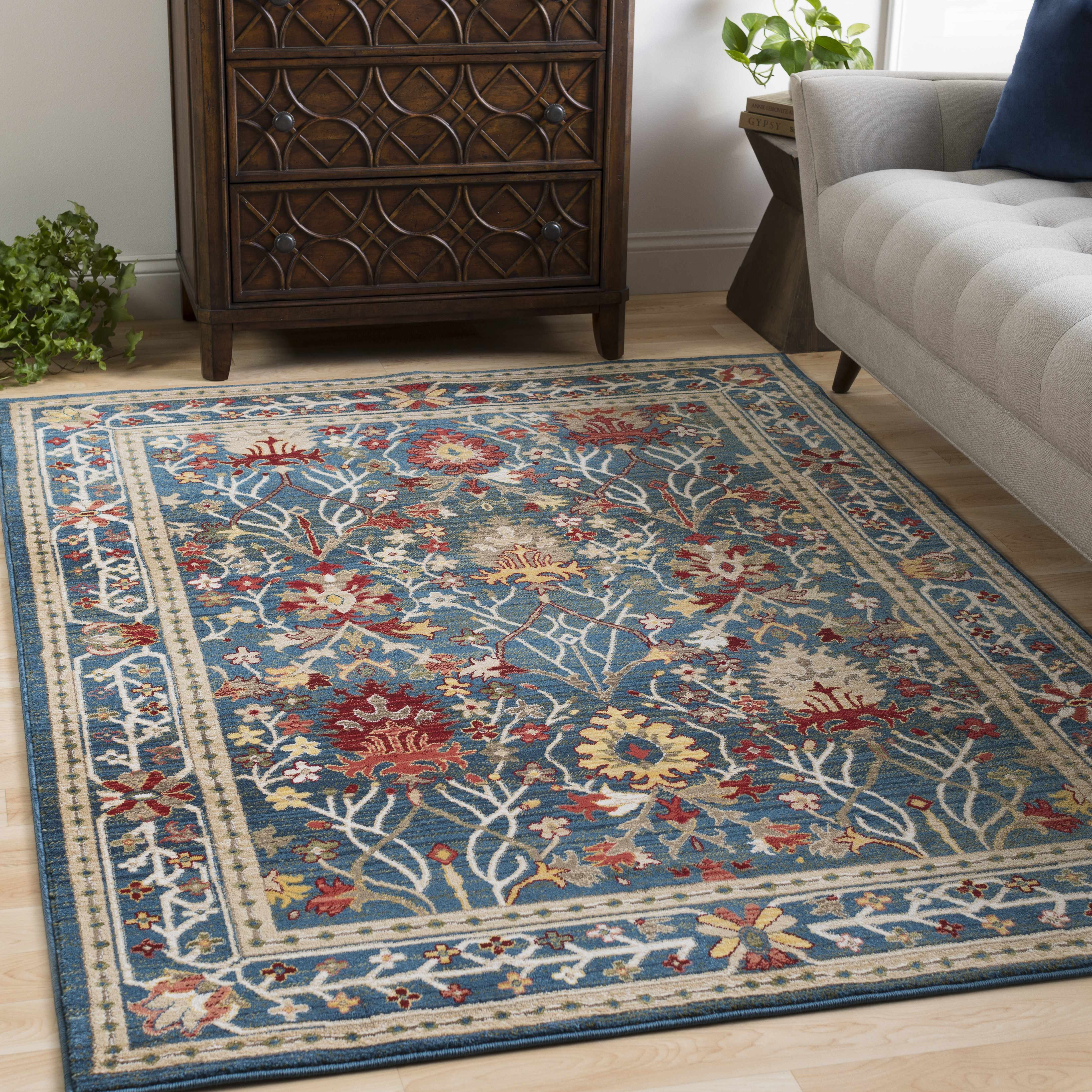 Branford Blue and Red Oriental Synthetic Area Rug 5'1" x 7'5"