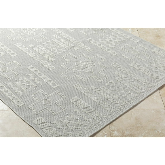 Hauteloom Branko Living Room, Bedroom Patio Outdoor Area Rug - Contemporary - Light Silver - 5'3" x 7'