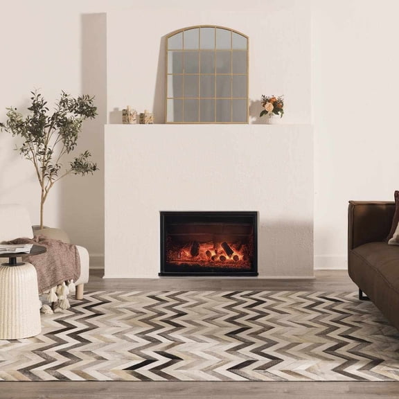 Hauteloom Suyuw Living Room, Bedroom Area Rug - Chevron Zig Zag - Contemporary Modern Minimalist - Gray, White, Black - 5' x 8'
