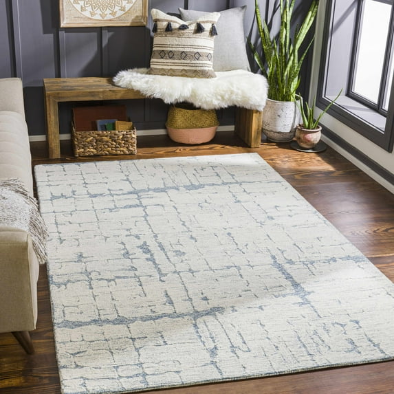 Hauteloom Broadmoor Wool Living Room, Bedroom Area Rug - Modern - Beige, Blue - 2' x 3'