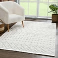 thumbnail image 1 of Hauteloom Broadway Collection Living Room Area Rug - Moroccan Trellis Farmhouse - High Low Fringe Carpet - White, Cream, Gray - 5'3" x 7'3", 1 of 6
