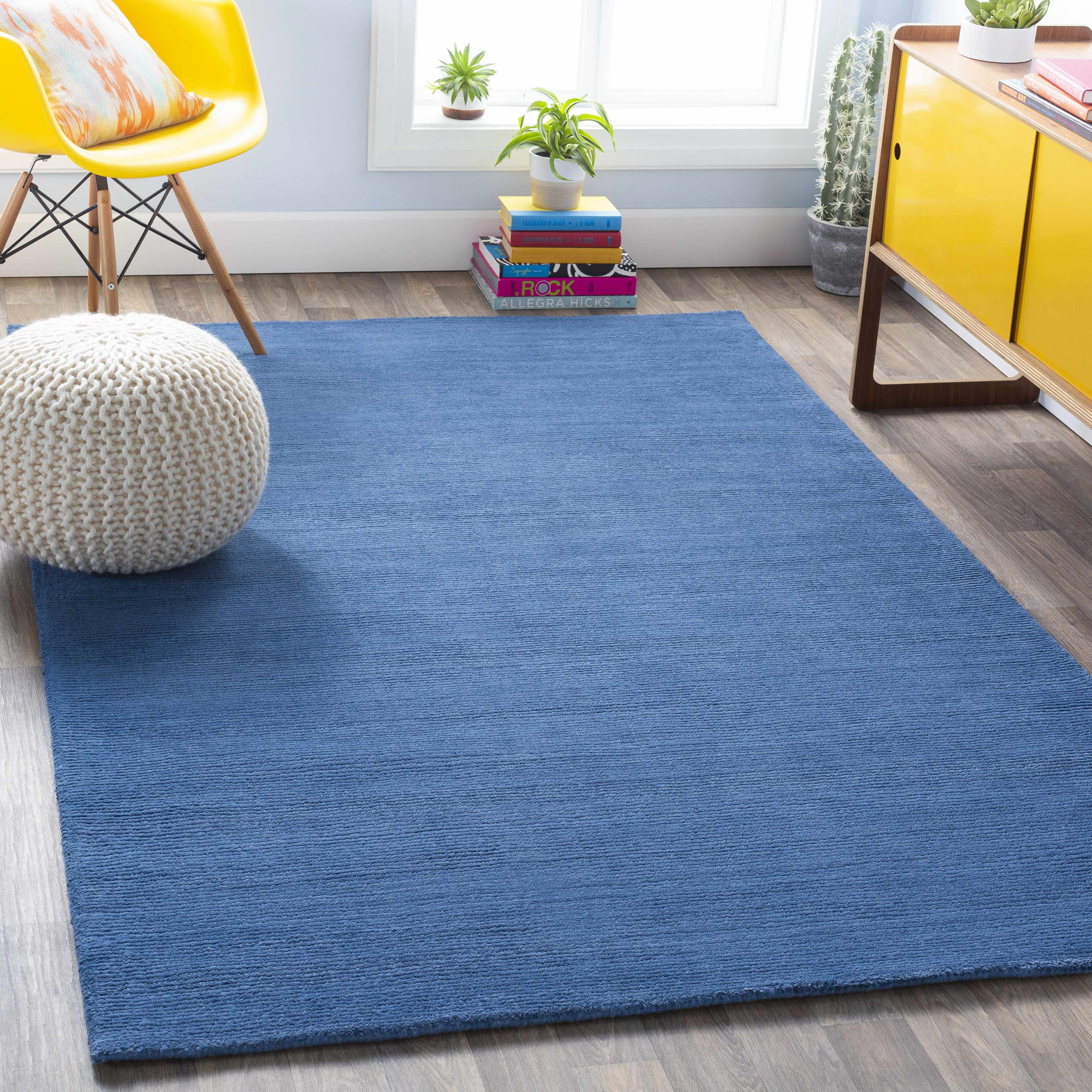 Navy Blue High Pile Wool Rectangle Rug 5' x 8'