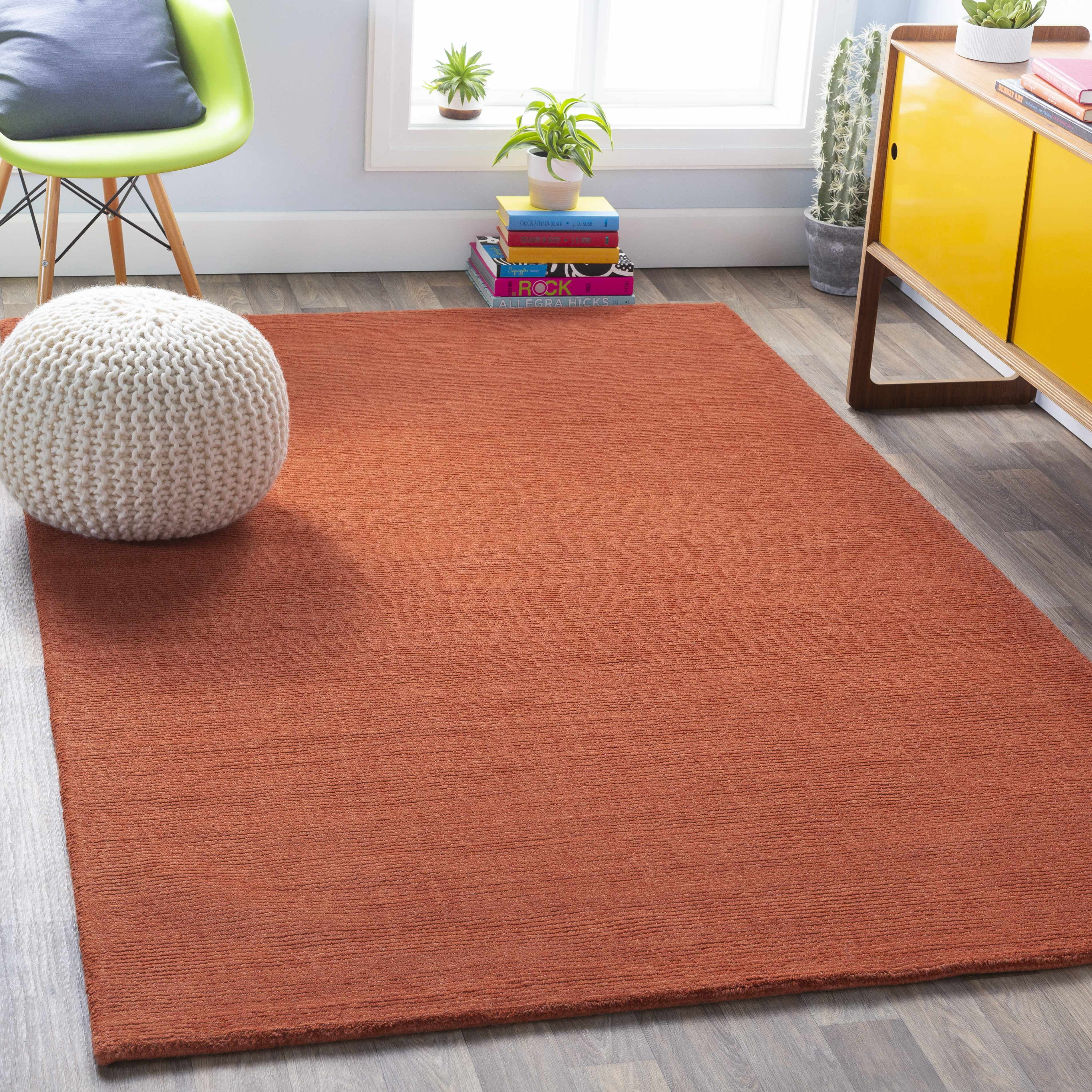 Handmade Solid Red Wool Rectangular Area Rug 5' x 8'