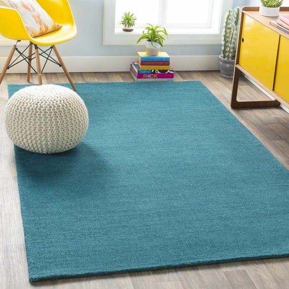 Hauteloom Minford Wool Living Room, Bedroom Area Rug - Contemporary - High Pile - Teal - 5' x 8'