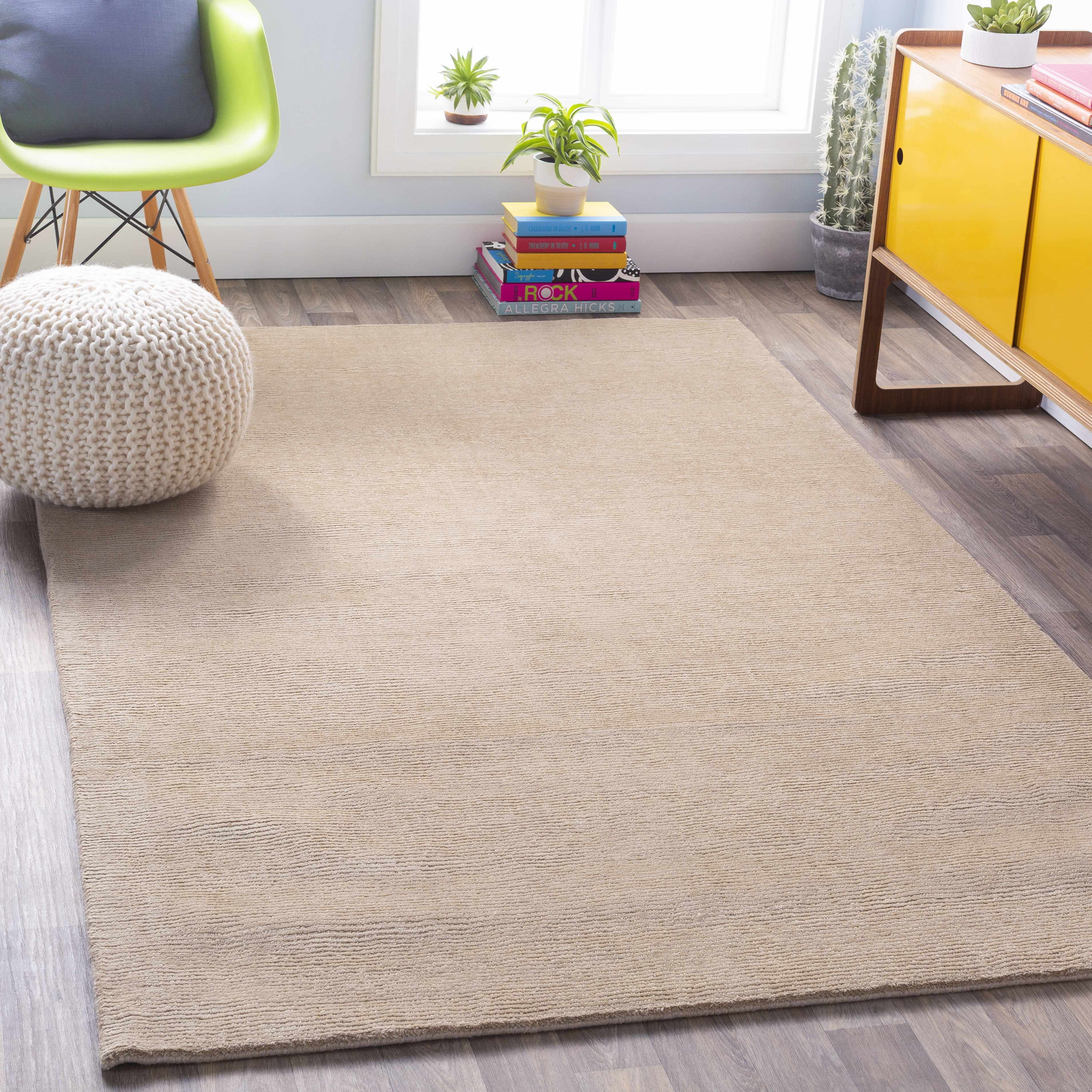 Handmade Tan Wool High Pile Rectangular Area Rug 2' x 3'