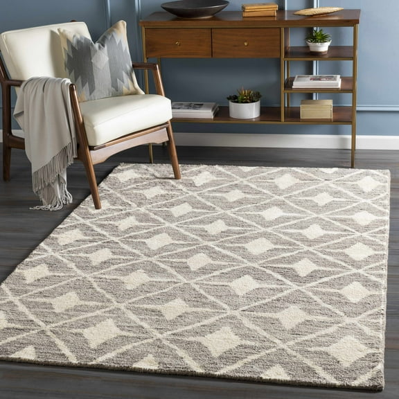 Hauteloom Brooksburg Wool Living Room, Bedroom Area Rug - Bohemian, Transitional - High Pile - Taupe, Ivory, Dark Brown - 8' x 10'