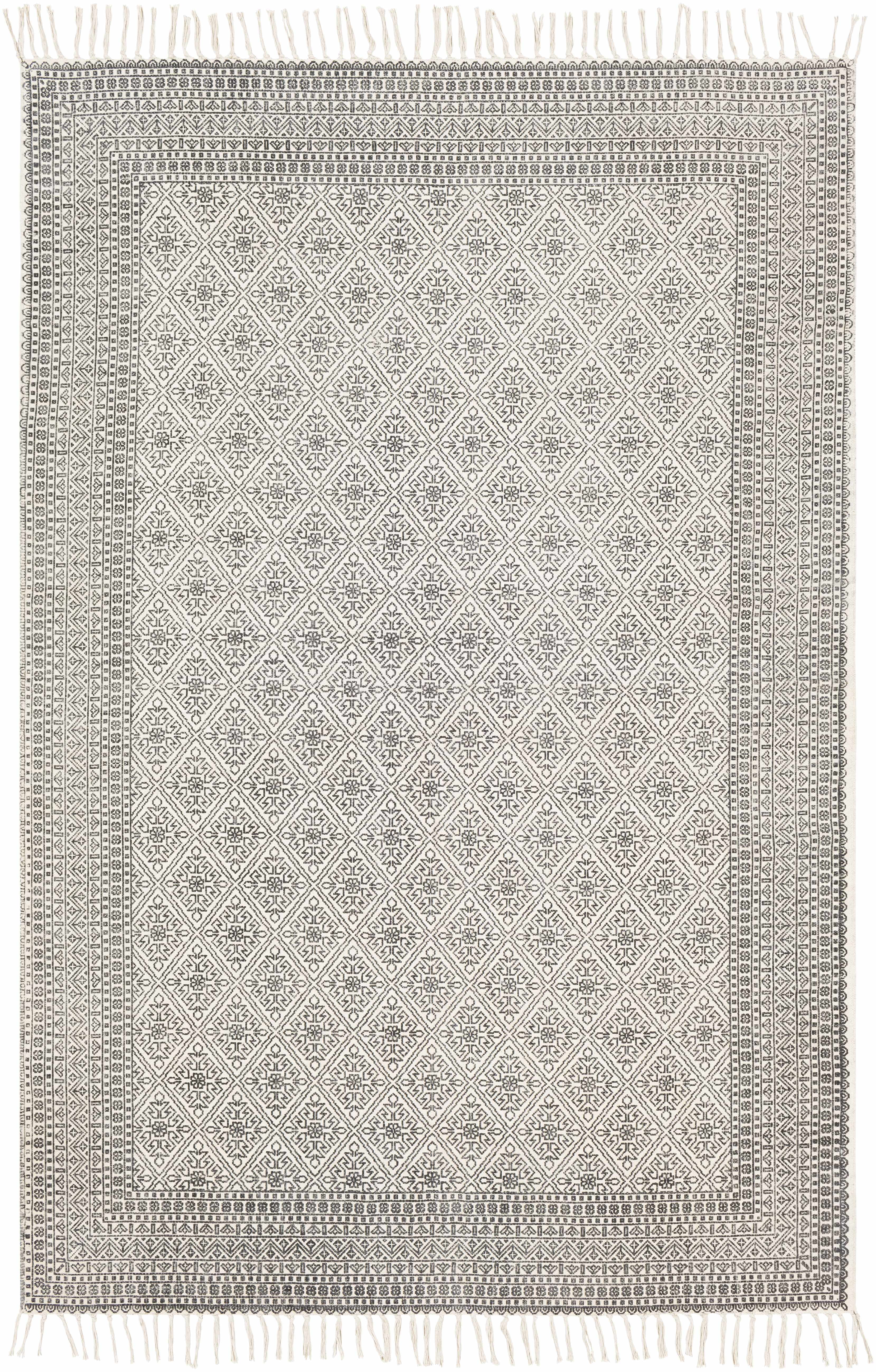 Handmade Black and Beige Cotton Rectangular Area Rug 5' x 7'