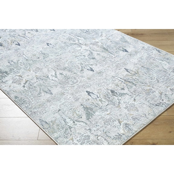 Hauteloom Bryony Living Room, Bedroom Area Rug - Traditional - Slate Blue, Metallic Silver, Light Silver - 5'3" x 7'