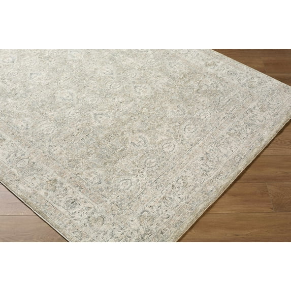 Hauteloom Buddug Living Room, Bedroom Area Rug - Traditional - Cream, Slate Blue, Light Sage - 5'3" Round