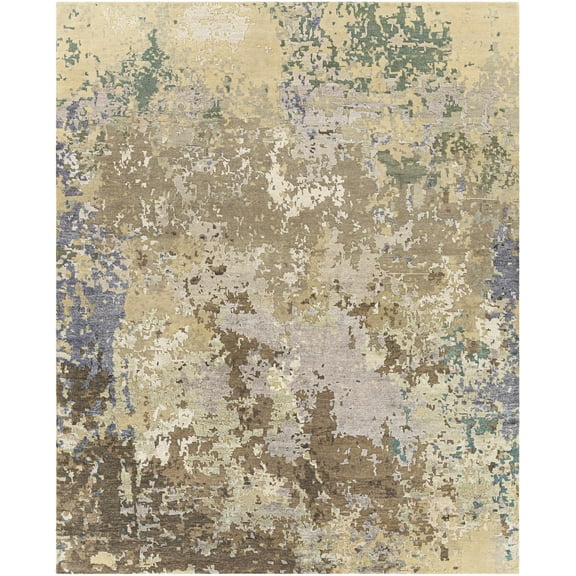 Hauteloom Bued Wool Living Room, Bedroom Area Rug - Contemporary - Beige, Dark Red, Dark Brown - 2' x 3'