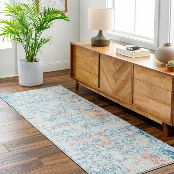 Hauteloom Buliok Hallway, Kitchen Runner Rug - Modern - Beige, Orange, Red - 2'7" x 7'3"