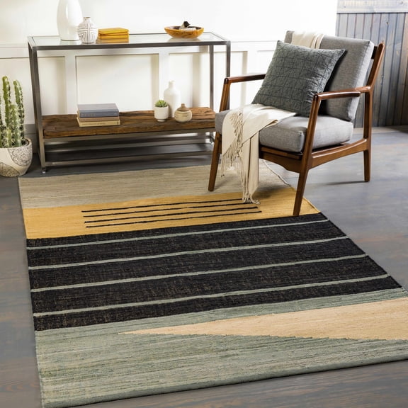 Hauteloom Bunbury Living Room, Bedroom Area Rug - Modern - Black, Green, Blue - 5' x 7'6"