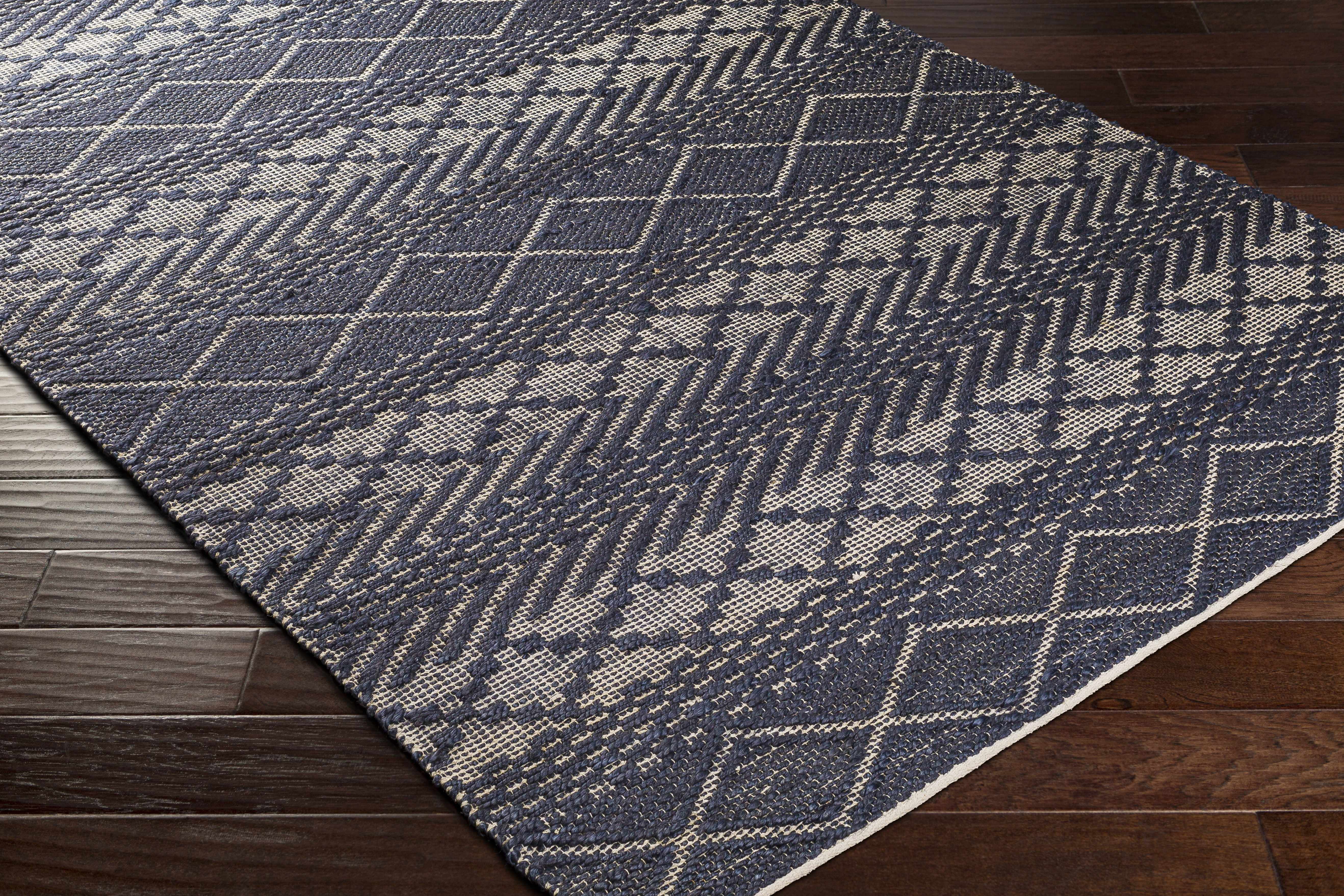 Hauteloom Bunclody Jute Living Room, Bedroom Area Rug - Bohemian, Transitional - Navy, Peach - 2' x 3'