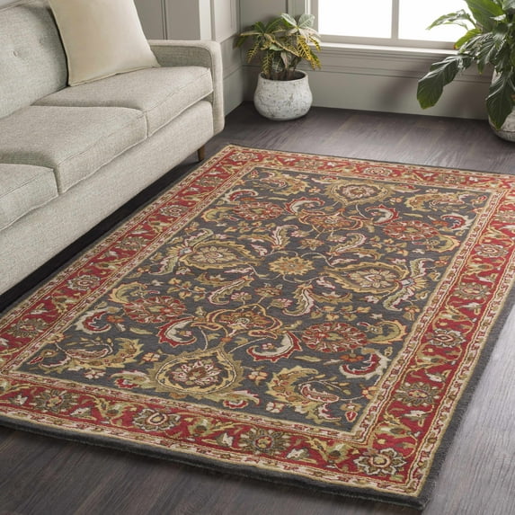 Hauteloom Bunola Oriental Floral Living Room Area Rug -%100 Wool Hand Tufted - Traditional Bohemian Vintage Classic - 5' x 8'