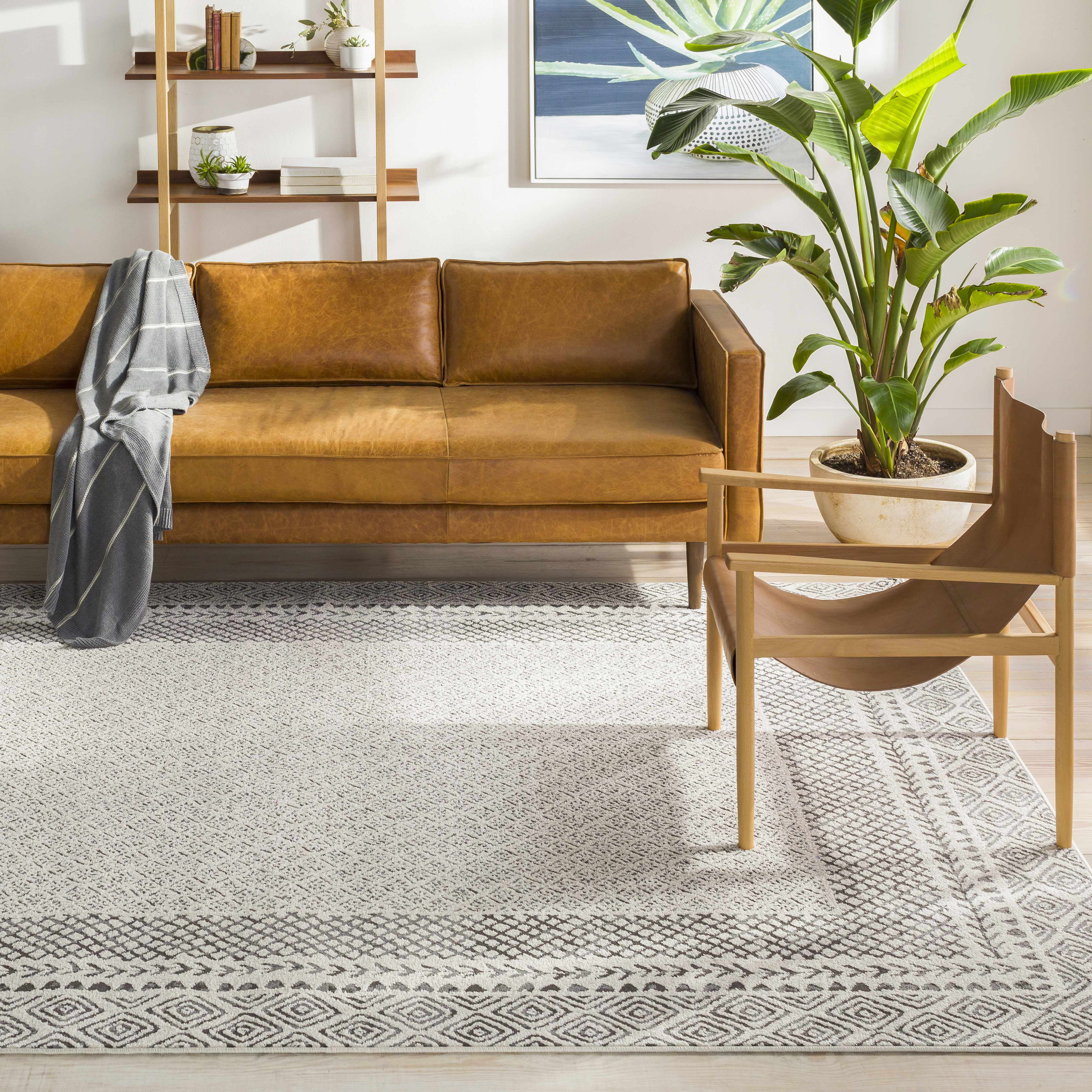 Burdette Gray and Off-White Synthetic Medium Pile Rectangle Rug