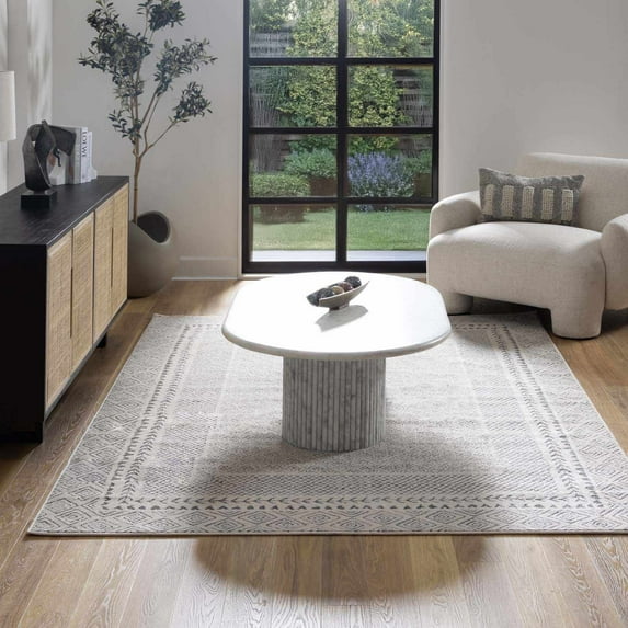 Hauteloom Burdette Living Room, Bedroom Area Rug - Transitional - Charcoal, Off White - 9' x 12'4"