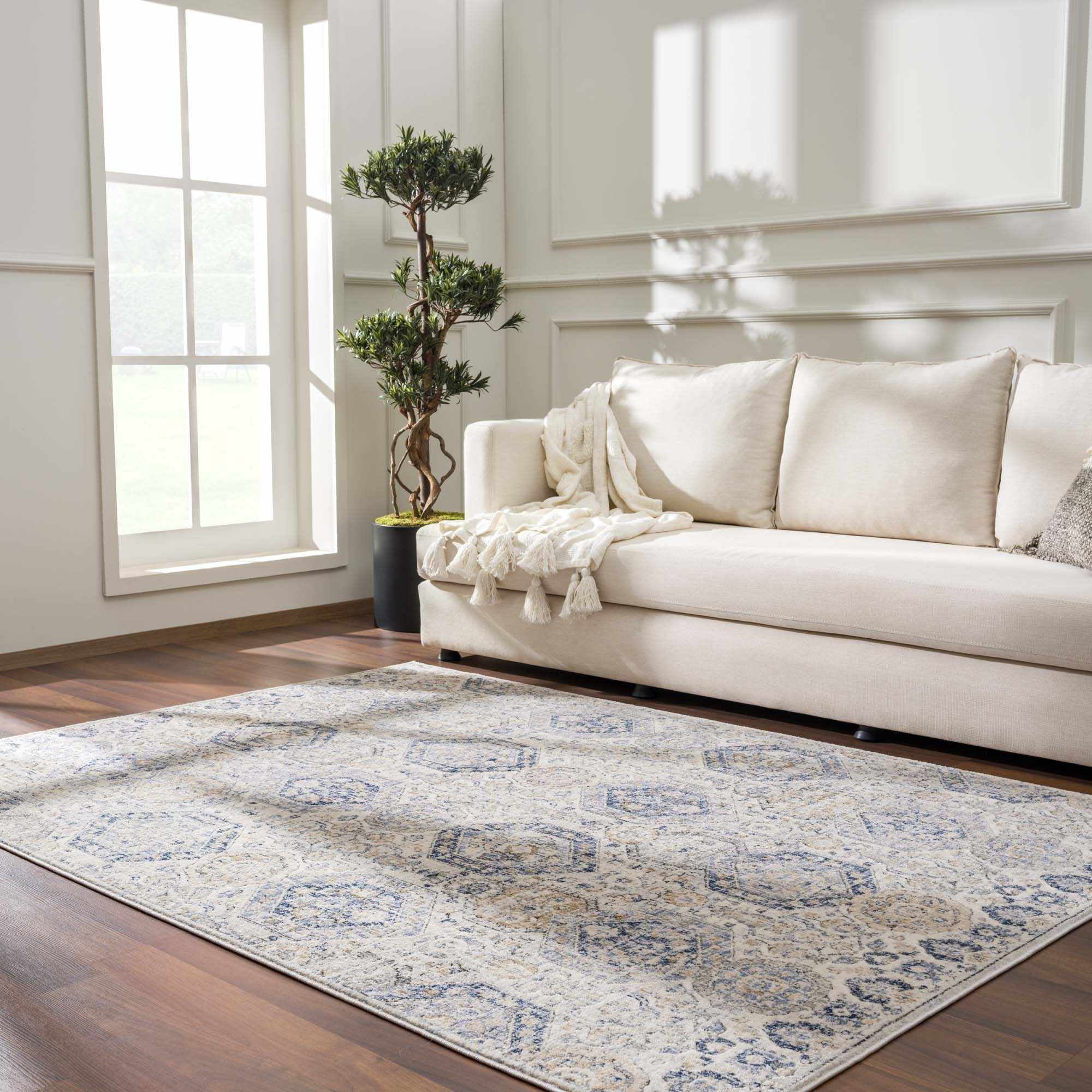 Burnettsville Beige and Blue Synthetic Rectangular Area Rug