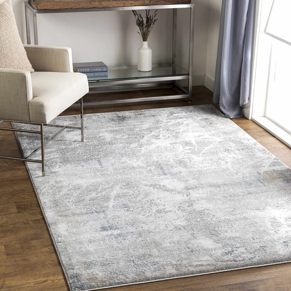 Hauteloom Burstwick Contemporary Abstract Living Room Bedroom Dining Room Area Rug - Modern Distressed Bohemian Carpet - Gray, Olive, Blue, Beige - 6'7" Round