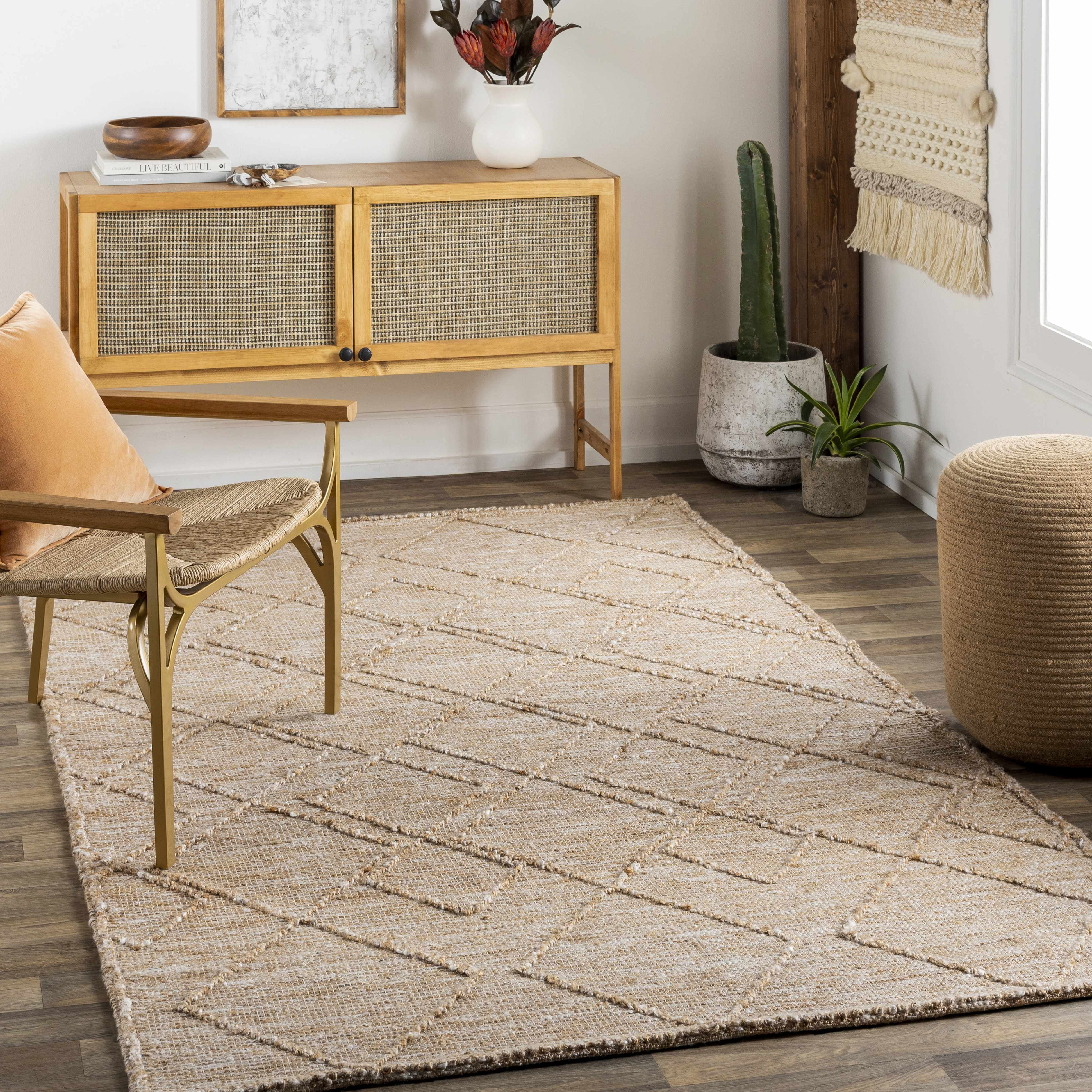 Hauteloom Buse Jute Living Room, Bedroom Area Rug - Bohemian, Transitional - Tan, Cream, Off White - 2' x 3'