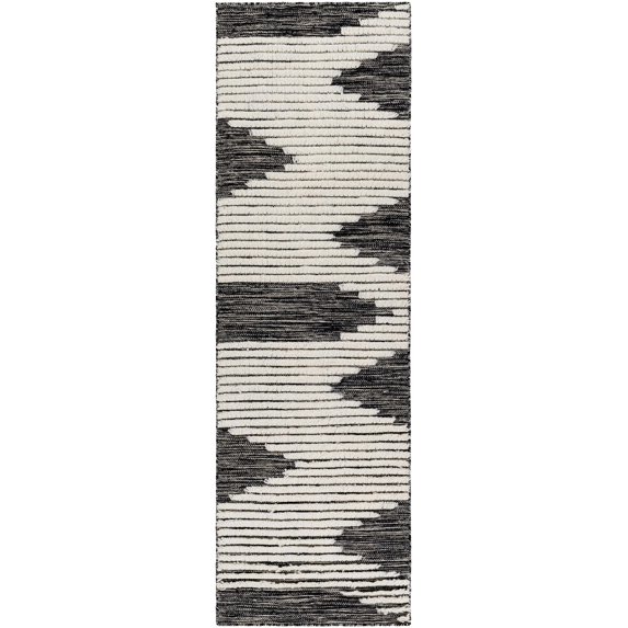 Hauteloom Bushwick Wool Hallway, Kitchen Runner Rug - Bohemian, Transitional - Plush Pile - Black, Cream - 2'6" x 8'