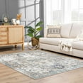 thumbnail image 1 of Hauteloom Cabacungan Traditional Medallion Living Room Bedroom Area Rug - Machine Washable Distressed Carpet - Bohemian Oriental - Easy to Clean - Blue, Grey, Beige - 5'3" x 7', 1 of 20