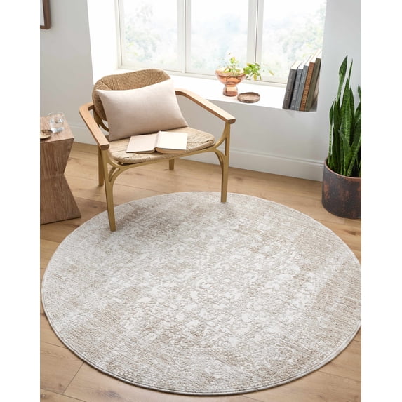 Hauteloom Etherea Living Room, Bedroom Area Rug - Traditional - Off White, Beige - 7'10" Round