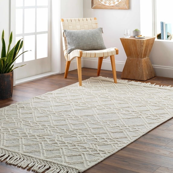Hauteloom Cameo Wool Living Room, Bedroom Area Rug - Beige, Gray - 9' x 12'